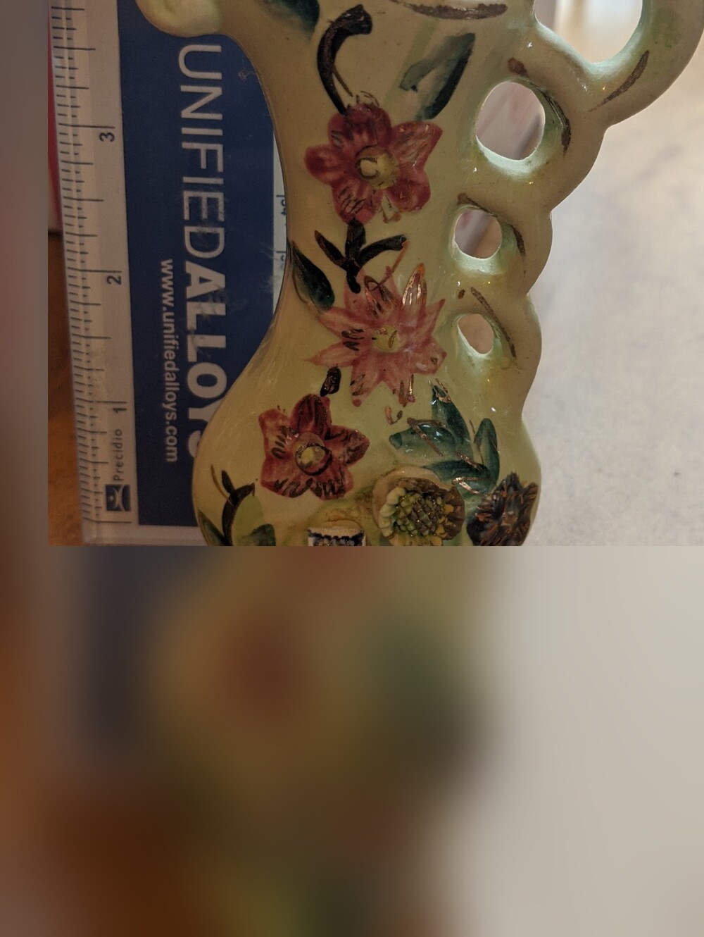 Vintage Hand-Painted Floral Ceramic Accent Vase - Yellow and Pink *Mild Damage